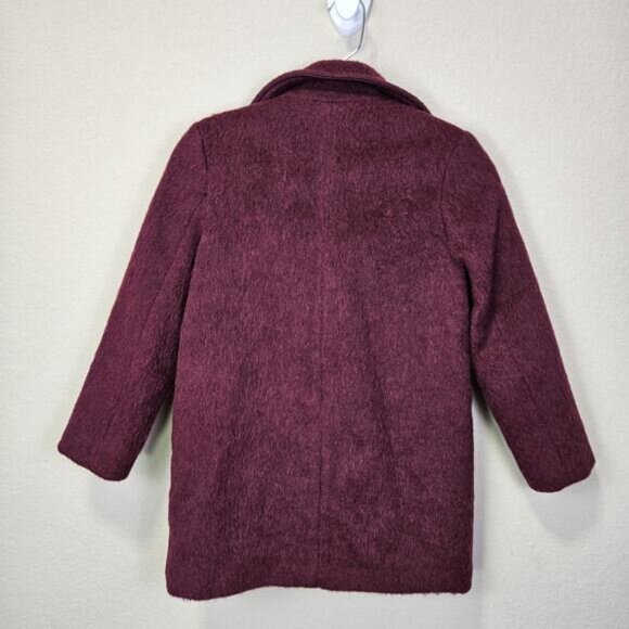 Zara Girls 9 Peacoat Burgundy Wool Mohair Alpaca Preppy Winter Coat EU 134cm - Picture 3 of 15